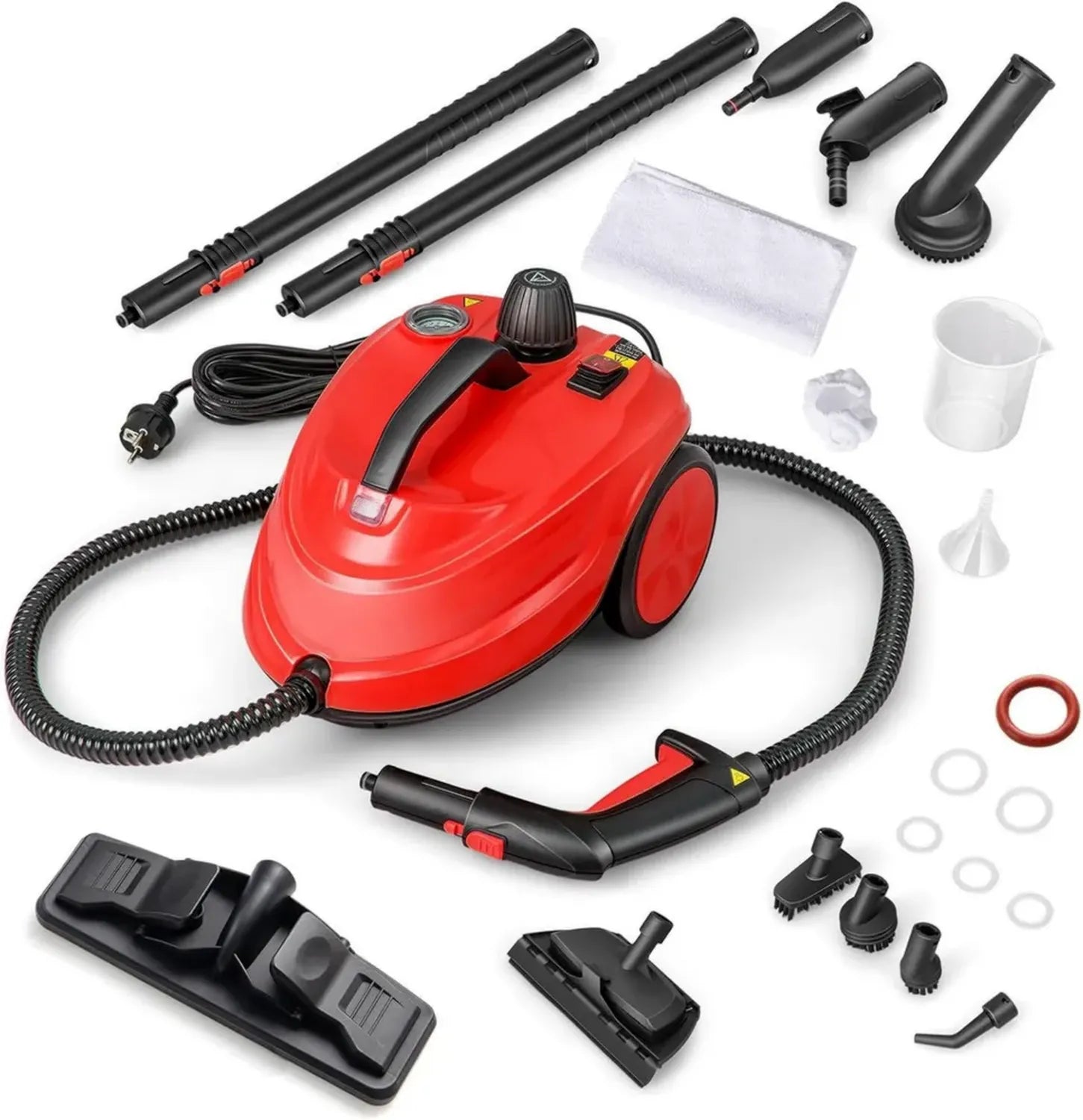 Leistungsstarker Dampfreiniger 2000W mit 5 bar Druck, 160°C Temperatur, 1,8L Tank & 13 Zubehörteilen, 8 Min. Aufheizzeit, 5m Kabel, für 108 m² (Rot)