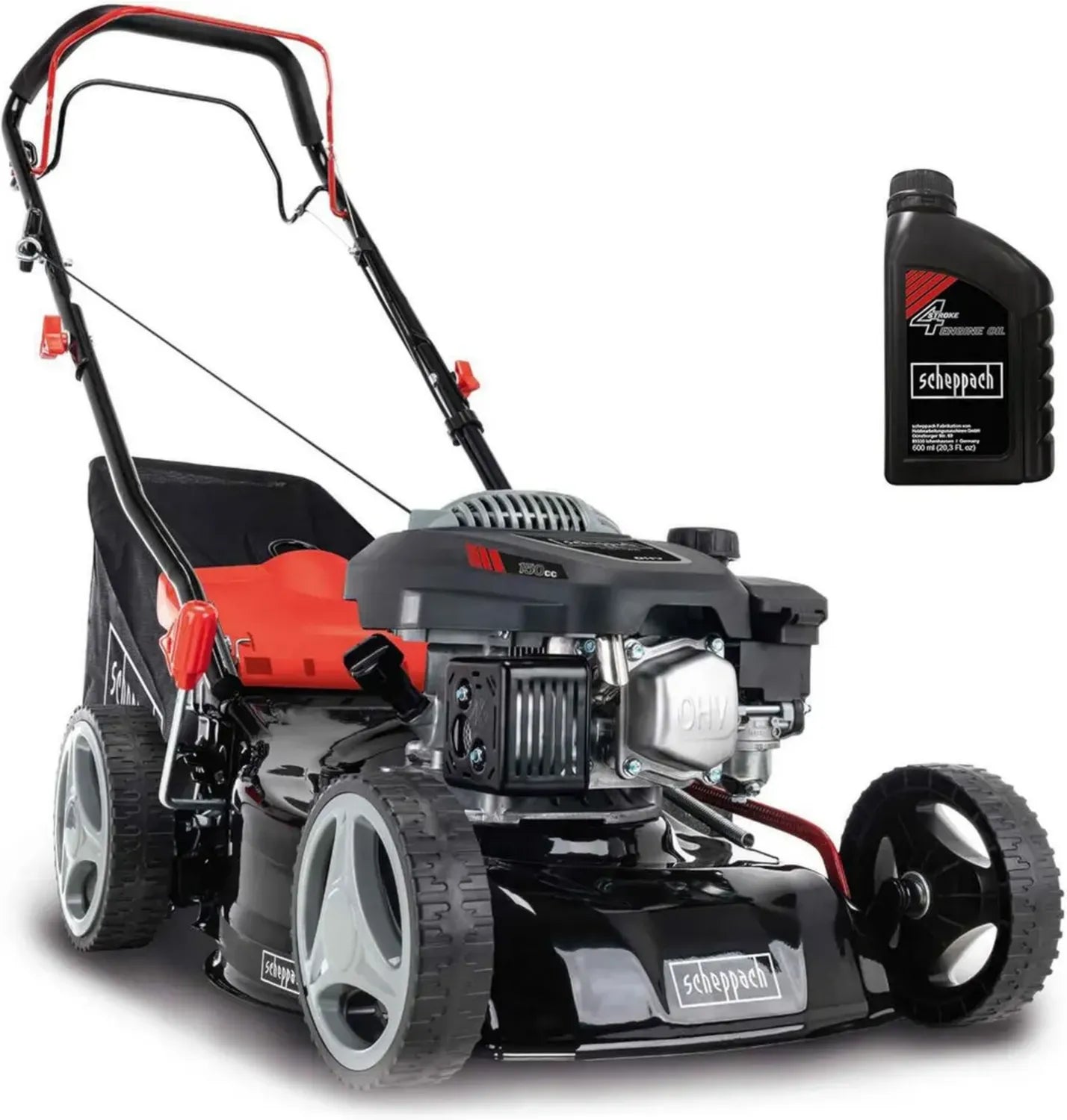 Scheppach Rasenmäher Benzin MS150-42 mit 3,5 PS, 42 cm Schnittbreite, Radantrieb und Stahlgehäuse