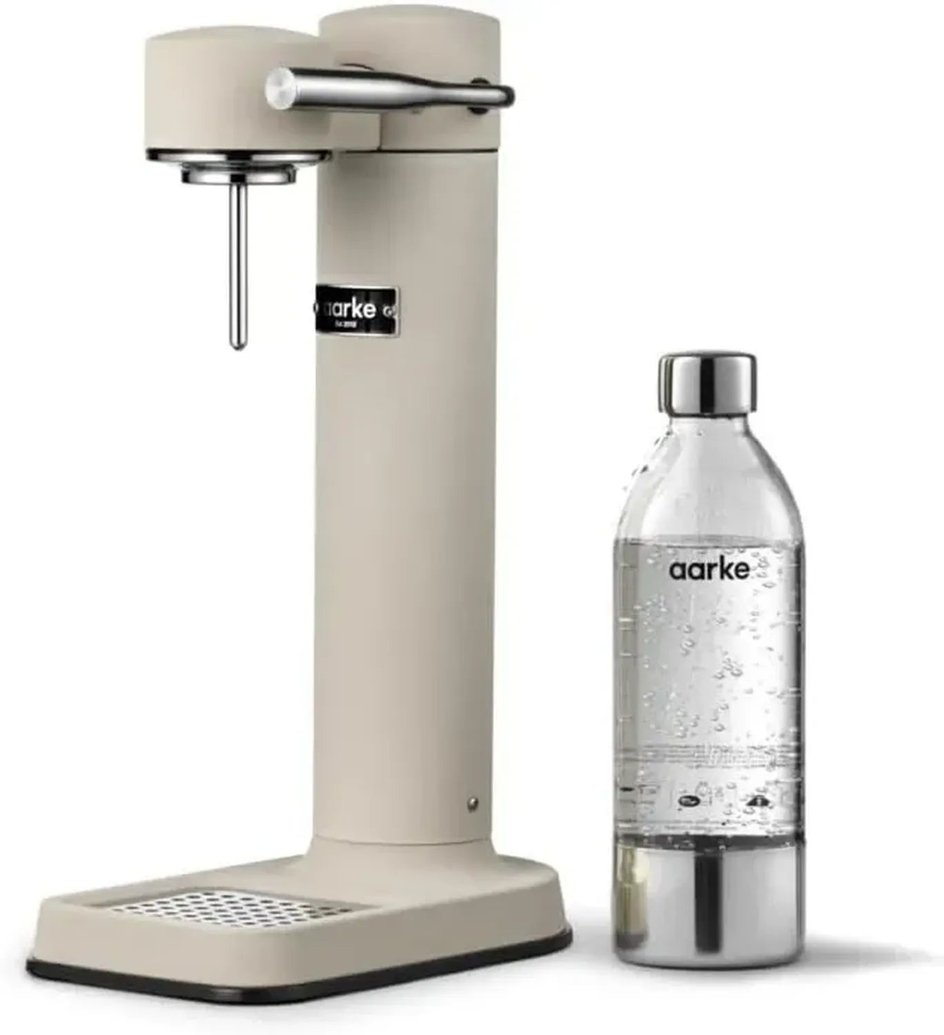 Aarke Carbonator 3 Edelstahlsprudler Sand Finish mit BPA-freier PET-Flasche für sprudelndes Leitungswasser, kompatibel mit 60L CO2-Zylinder