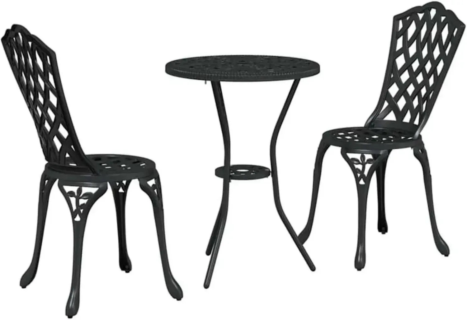 3-teiliges Aluminium Bistro-Set: Kompakter Tisch und Stühle, wetterfest, für Balkon und Terrasse, Schwarz
