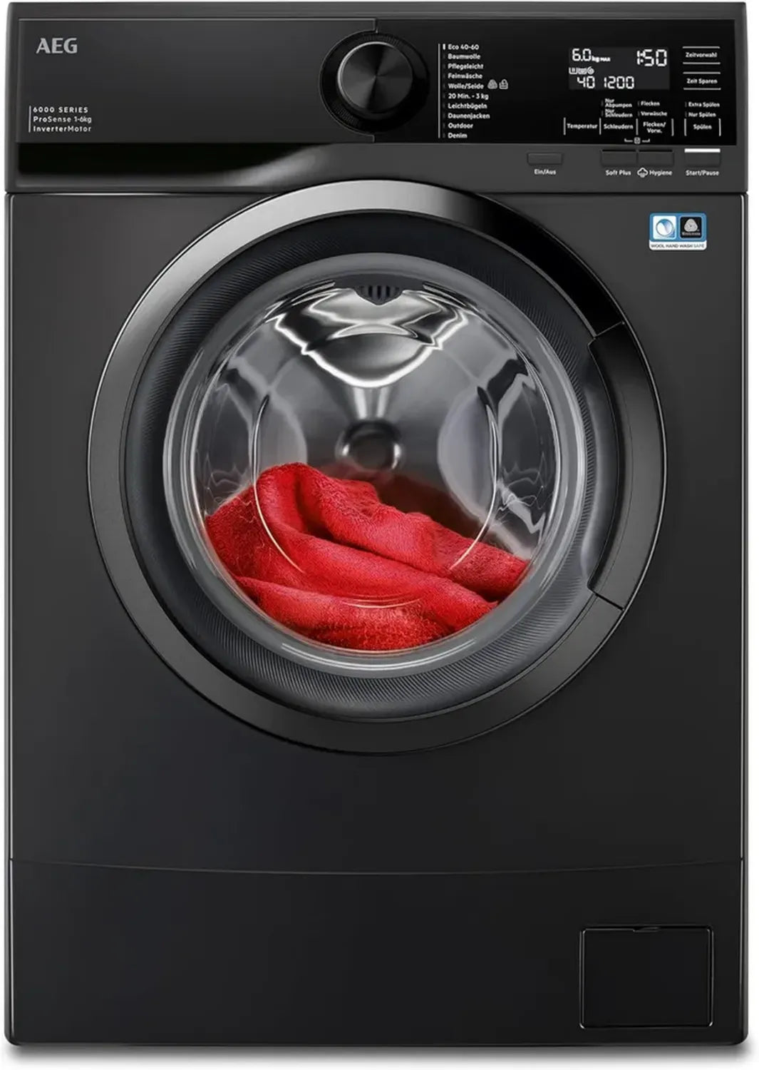 AEG Kompaktwaschmaschine, 6 kg, ProSense Serie 6000, Smart Sensor, B, Leise, Nachlegefunktion, Wasserschutz, 1200 U/min, Dunkelsilber